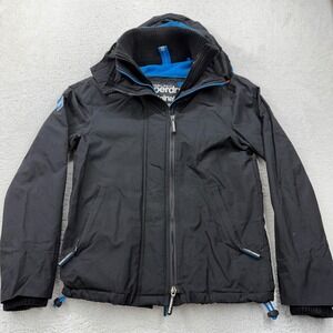 Superdry Original Windcheater Jacket Black Blue Fleece Lined Hooded Mens Small